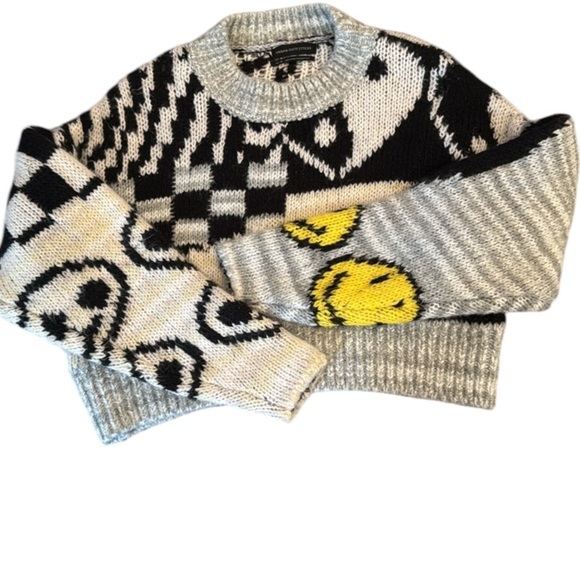 Urban Outfitters Lennon Jacquard Cropped  Black & White Crewneck Sweater Size XS - Picture 14 of 16